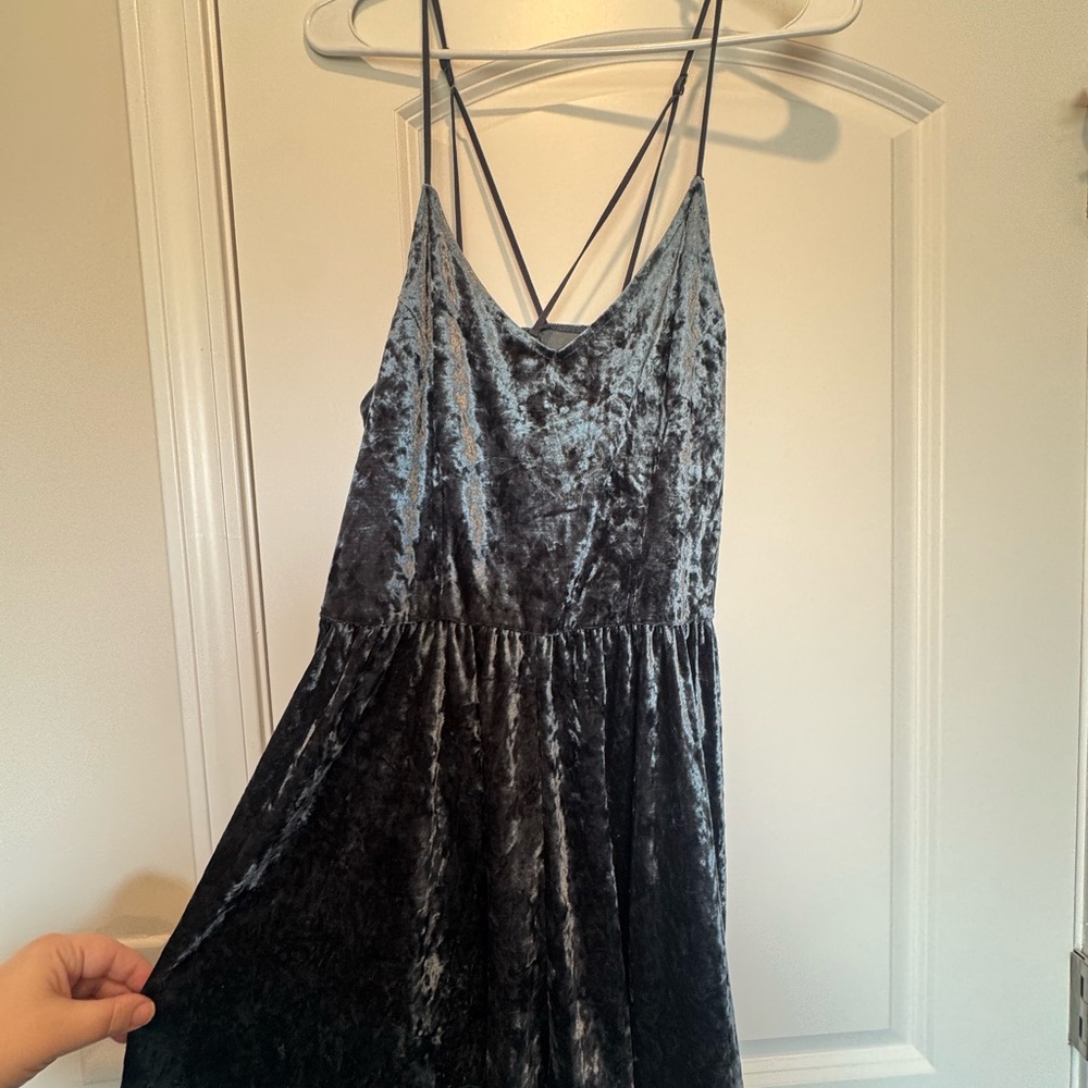 Velvet Strappy Romper in Shimmering Gray